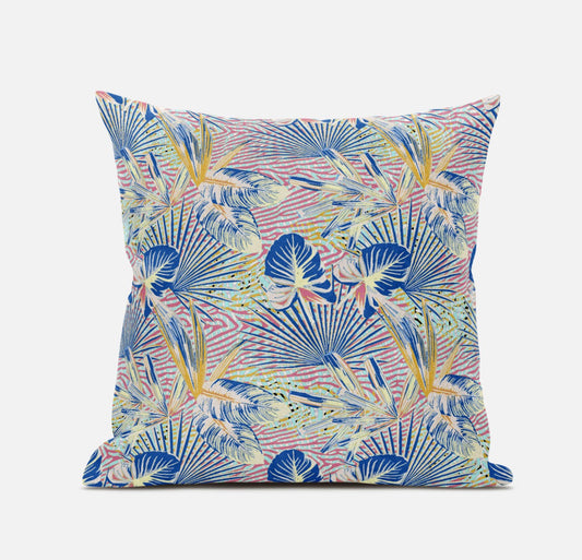 Blue Pink Tropical Suede Pillow