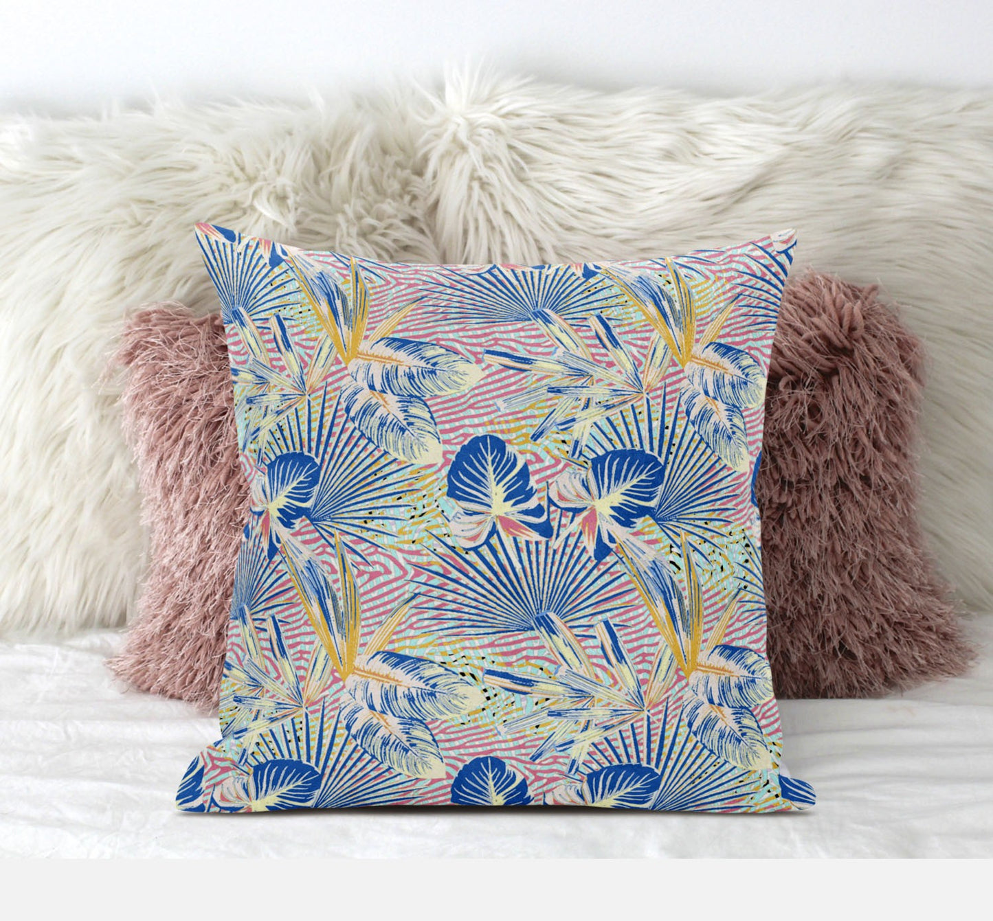 Blue Pink Tropical Suede Pillow