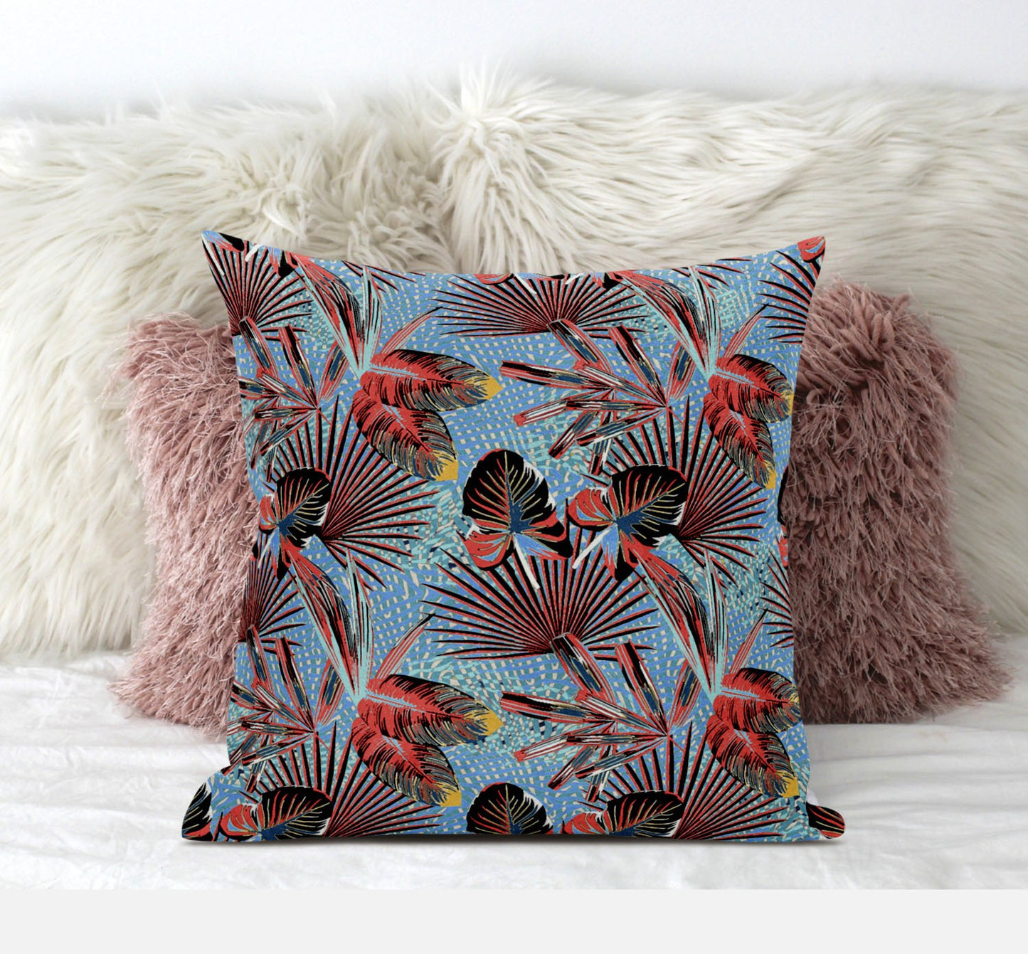 Coral Blue Tropical Suede Pillow