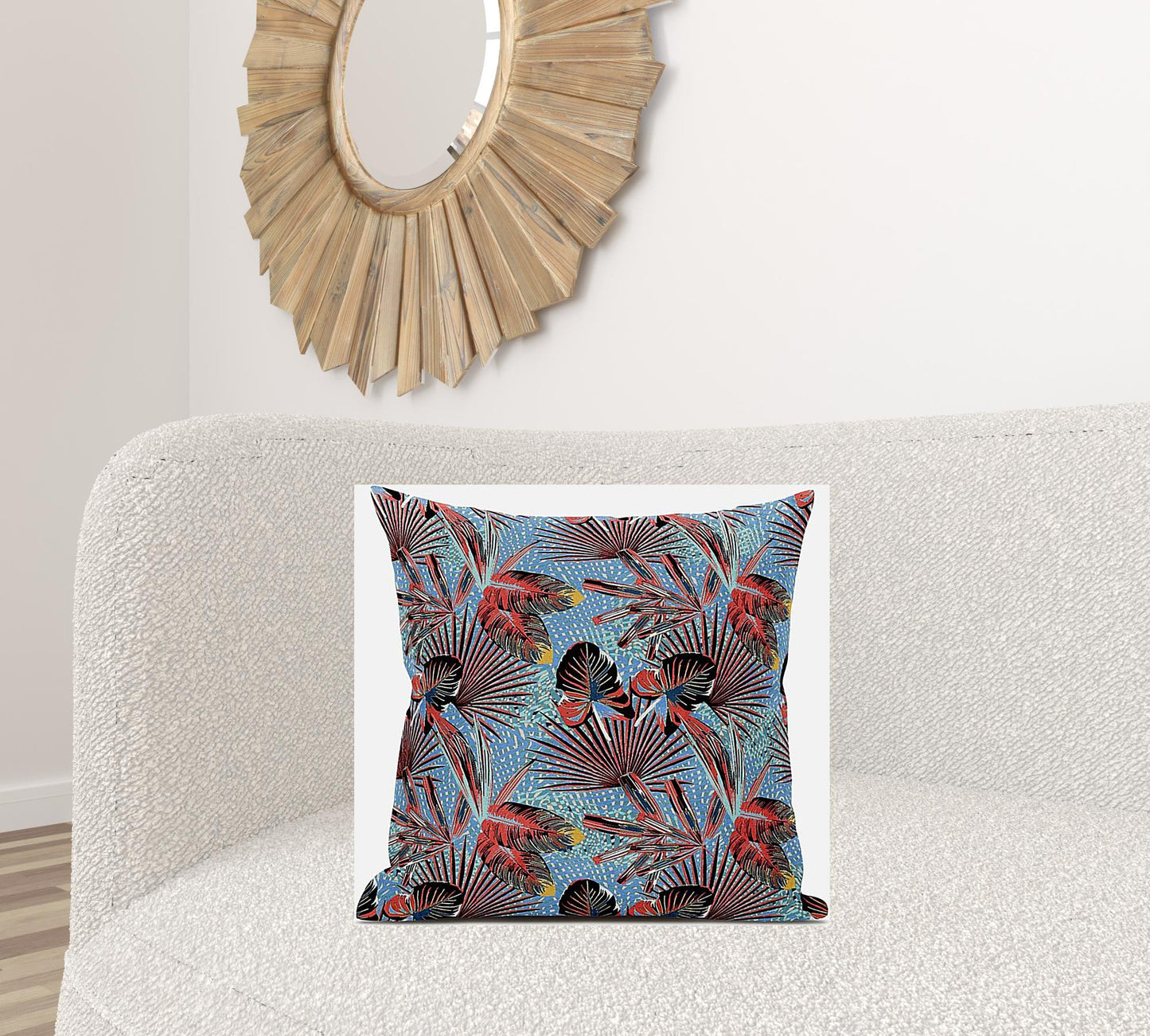 Coral Blue Tropical Suede Pillow