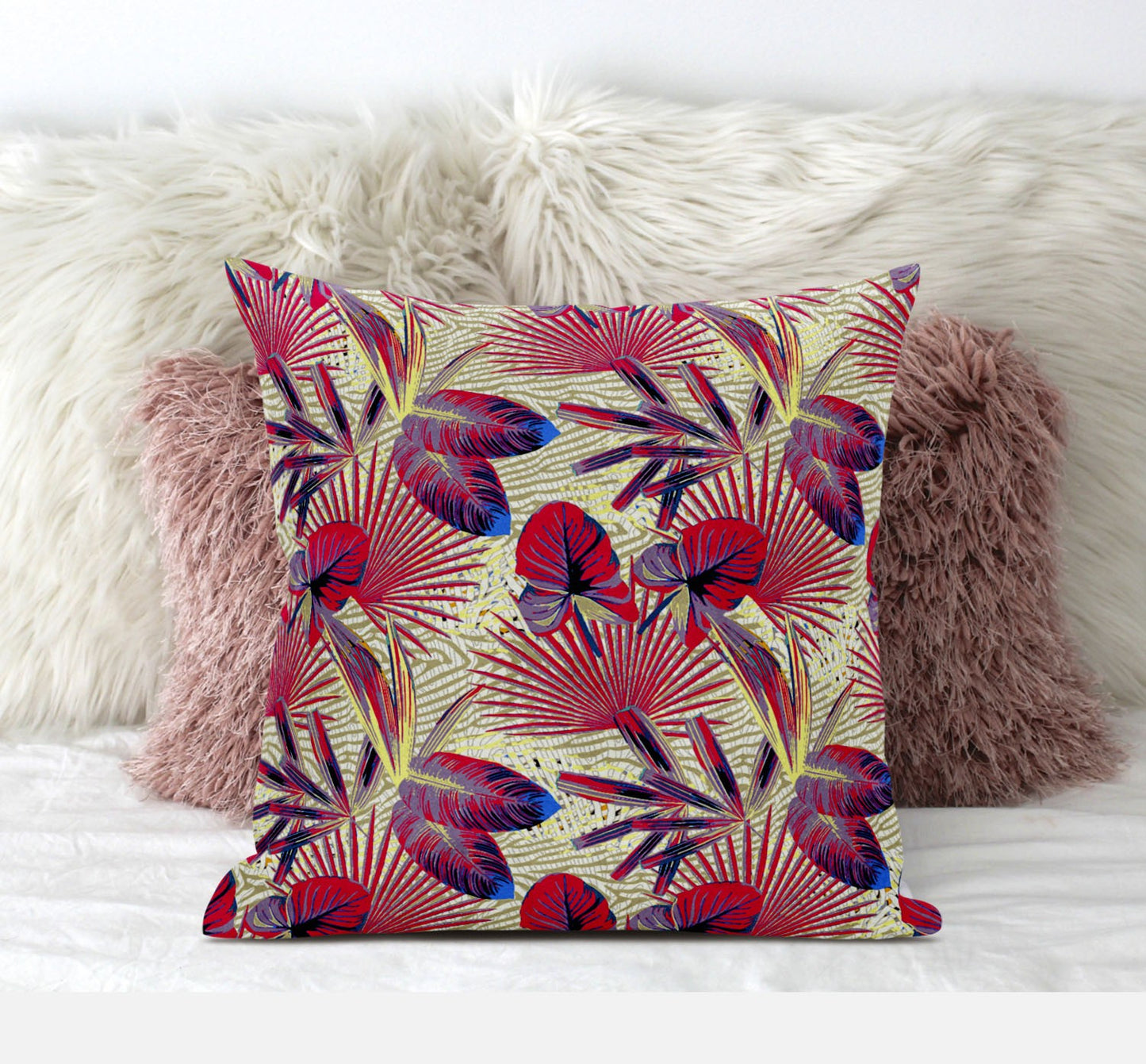 Pink Yellow Tropical Suede Pillow