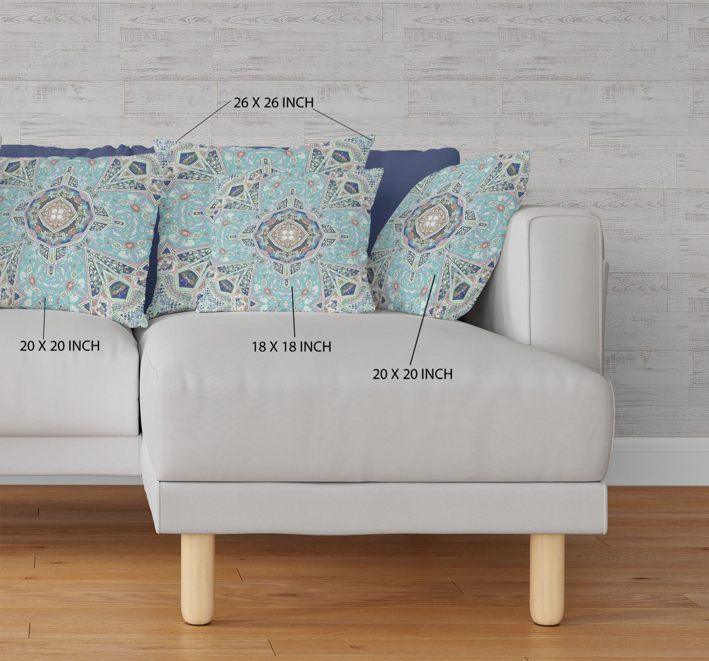 Aqua Blue Floral Geometric Suede Pillow