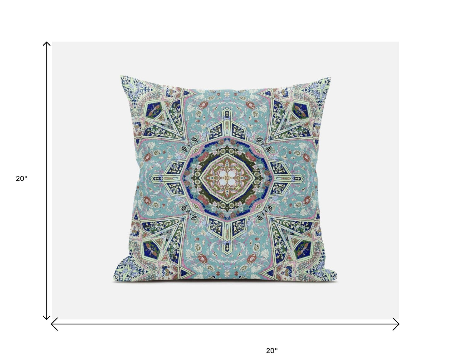 Aqua Blue Floral Geometric Suede Pillow