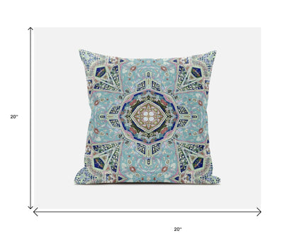 Aqua Blue Floral Geometric Suede Pillow