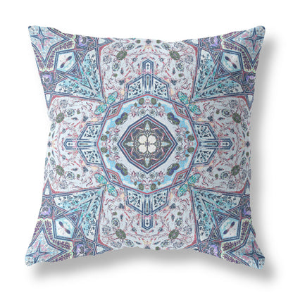 Light Blue Gray Floral Boho Suede Pillow