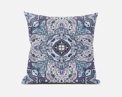 Light Blue Gray Floral Boho Suede Pillow