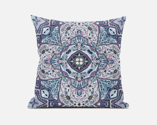 Light Blue Gray Floral Boho Suede Pillow