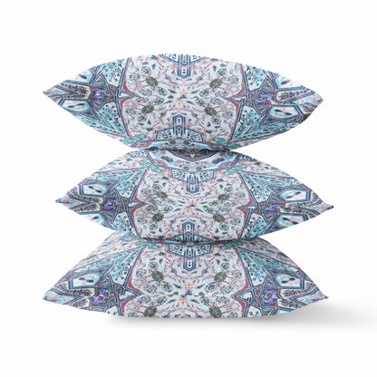 Light Blue Gray Floral Boho Suede Pillow