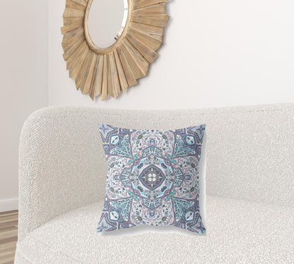 Light Blue Gray Floral Boho Suede Pillow