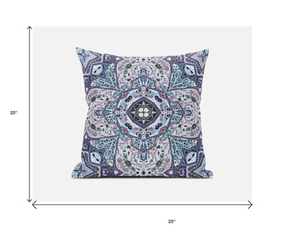 Light Blue Gray Floral Boho Suede Pillow