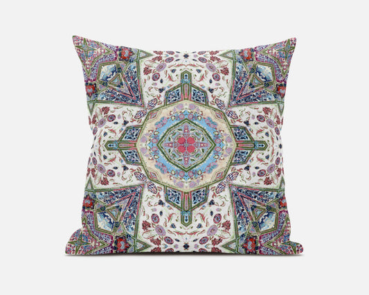Cream Pink Boho Flower Suede Pillow