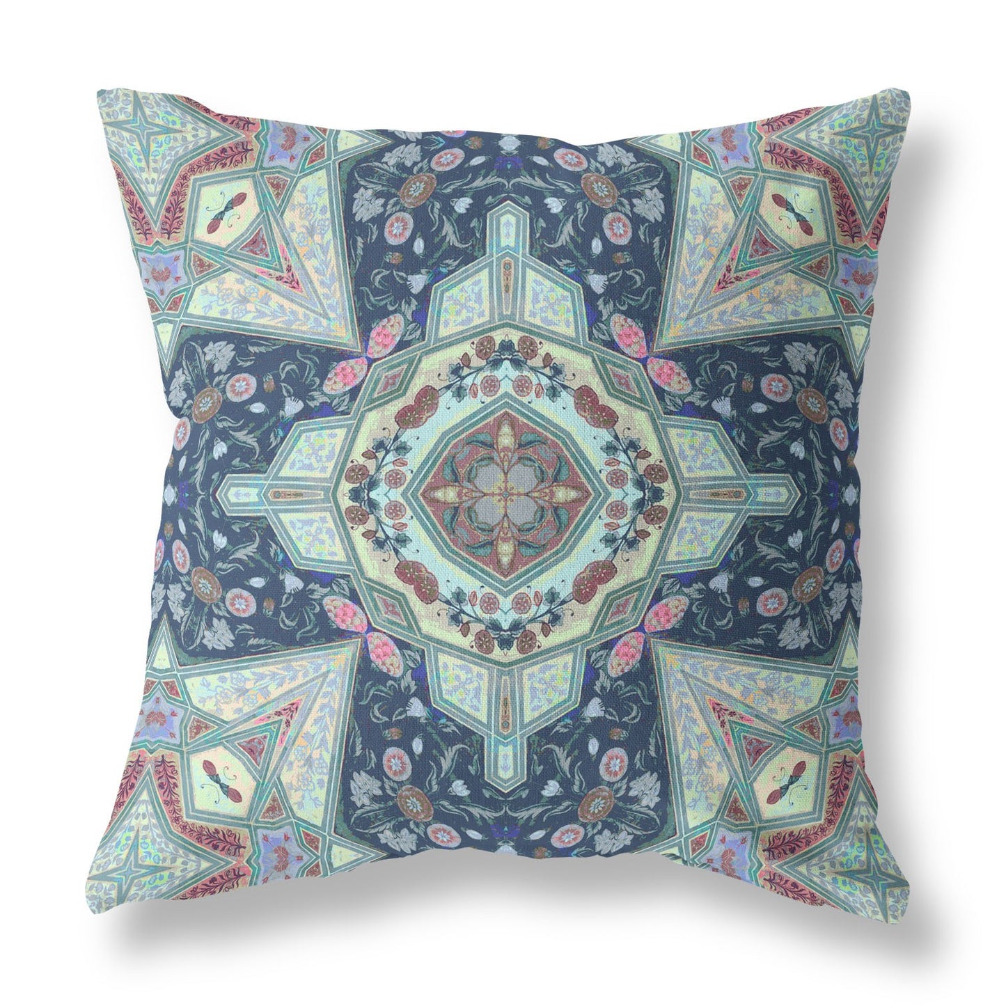 Aqua Blue Boho Chic Pattern Suede Pillow
