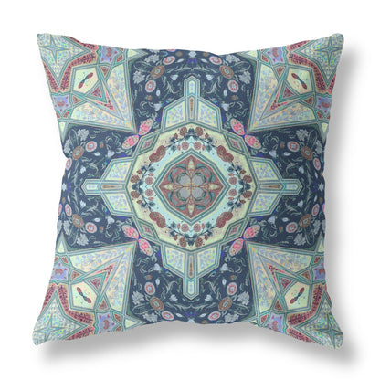Aqua Blue Boho Chic Pattern Suede Pillow