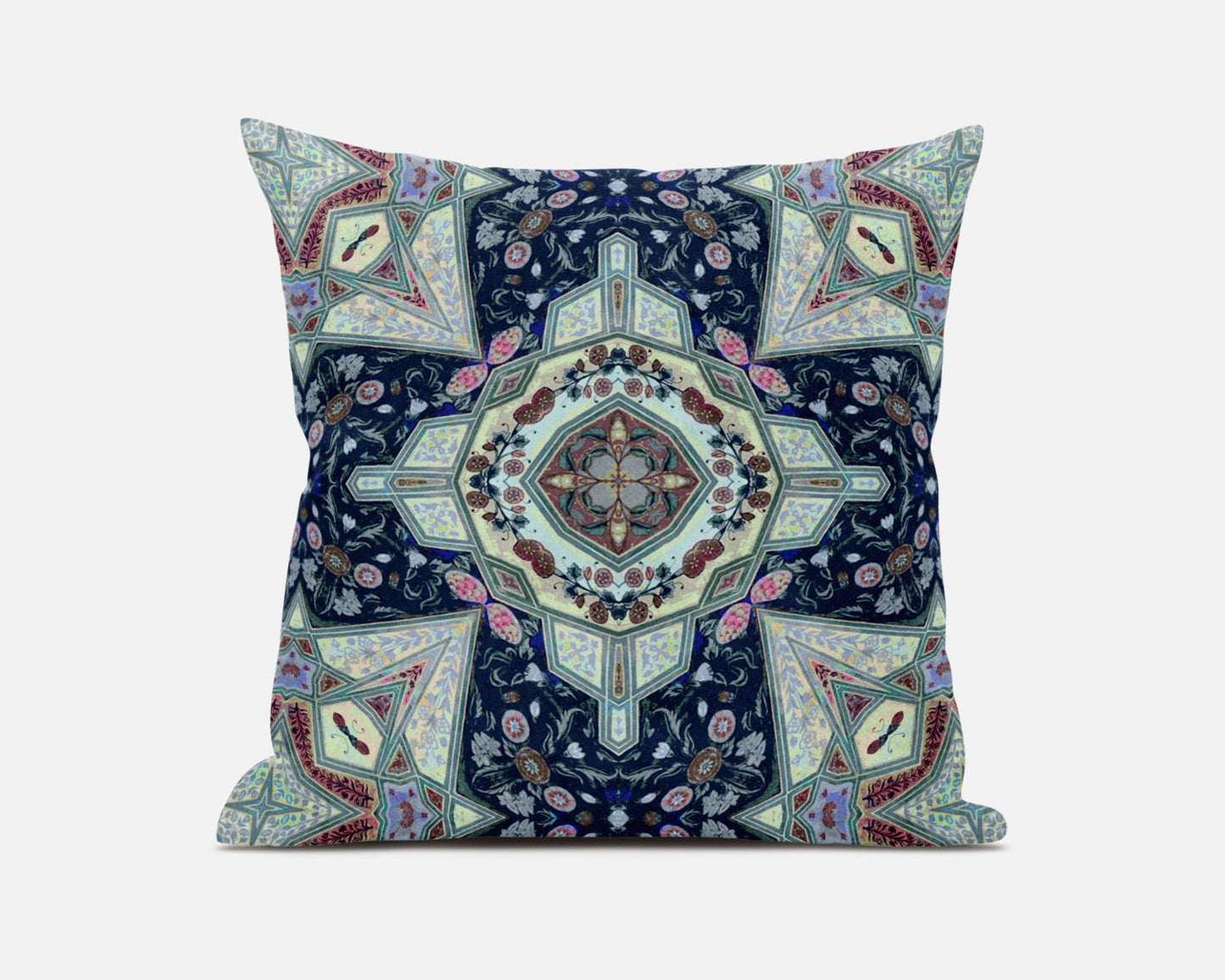 Aqua Blue Boho Chic Pattern Suede Pillow