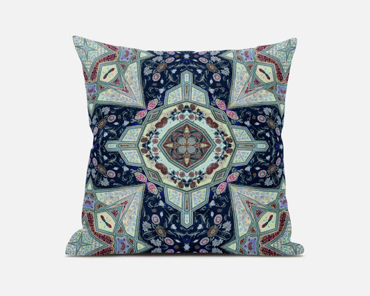 Aqua Blue Boho Chic Pattern Suede Pillow