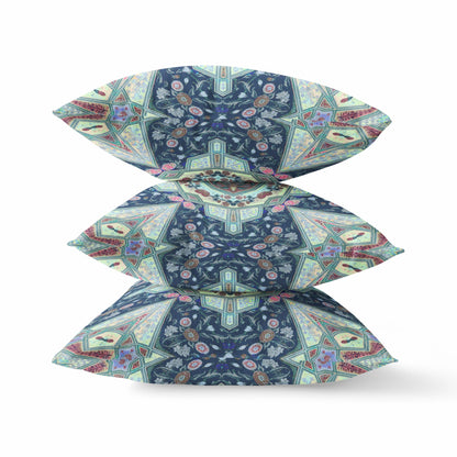 Aqua Blue Boho Chic Pattern Suede Pillow