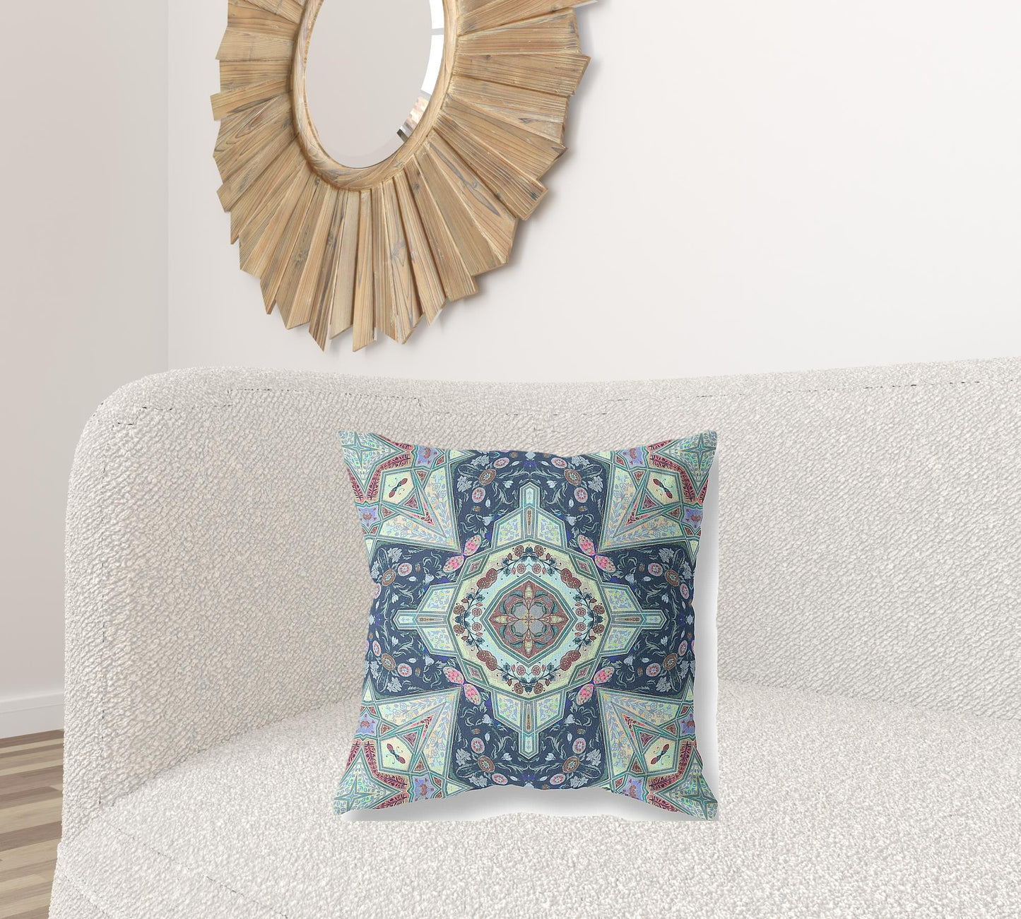 Aqua Blue Boho Chic Pattern Suede Pillow