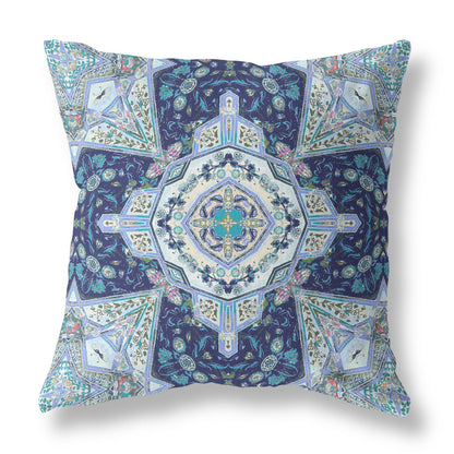 Indigo Blue Boho Floral Geo Suede Pillow