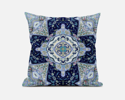 Indigo Blue Boho Floral Geo Suede Pillow