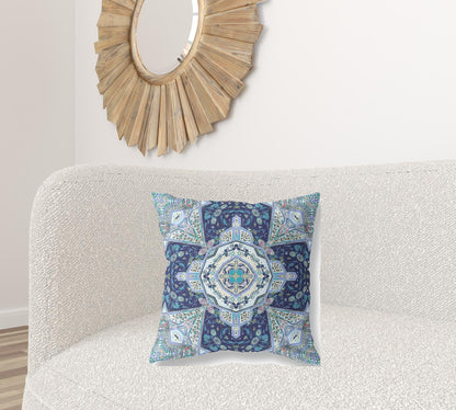 Indigo Blue Boho Floral Geo Suede Pillow