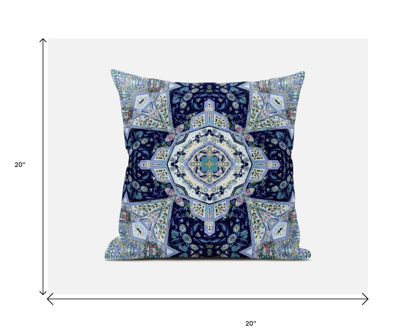 Indigo Blue Boho Floral Geo Suede Pillow