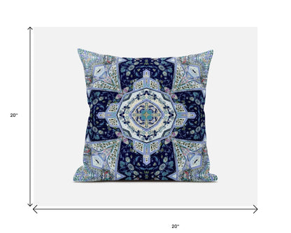 Indigo Blue Boho Floral Geo Suede Pillow