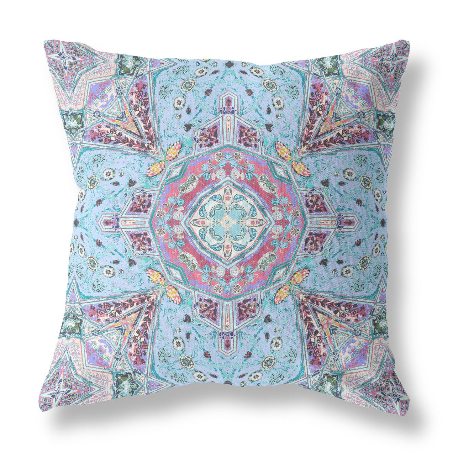Blue Magenta Boho Chic Floral Suede Pillow