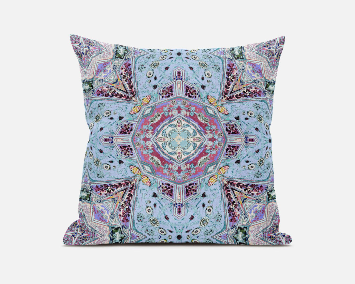 Blue Magenta Boho Chic Floral Suede Pillow