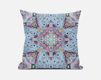 Blue Magenta Boho Chic Floral Suede Pillow