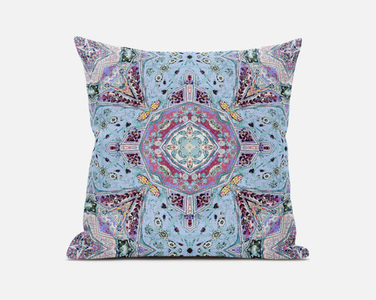 Blue Magenta Boho Chic Floral Suede Pillow