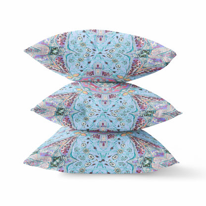 Blue Magenta Boho Chic Floral Suede Pillow