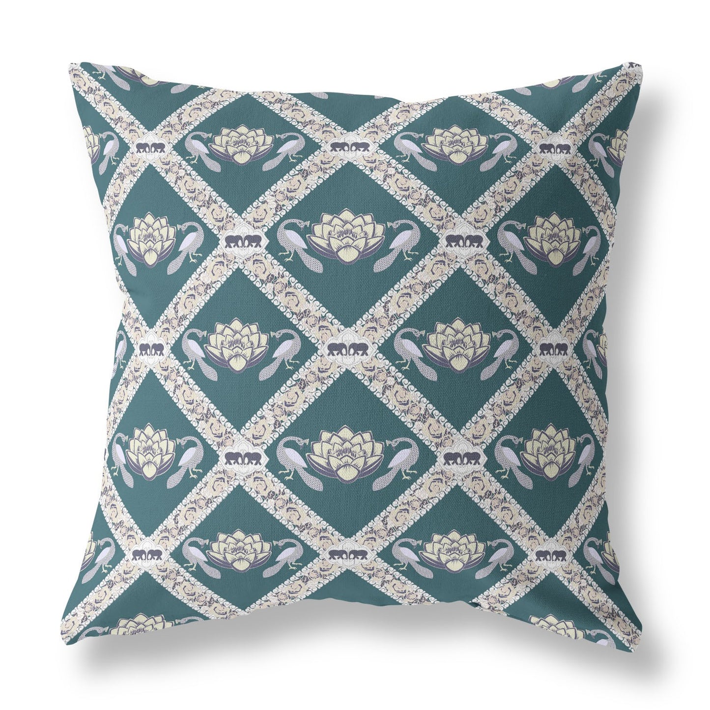 Dark Green Yellow Gray Lotus Floral Suede Pillow