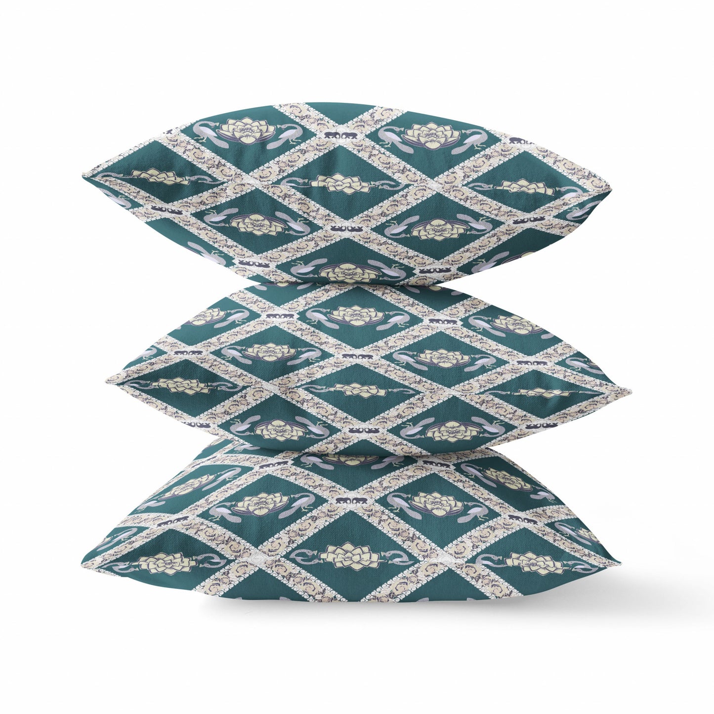 Dark Green Yellow Gray Lotus Floral Suede Pillow