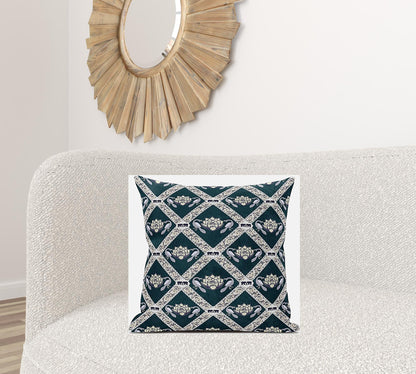 Dark Green Yellow Gray Lotus Floral Suede Pillow