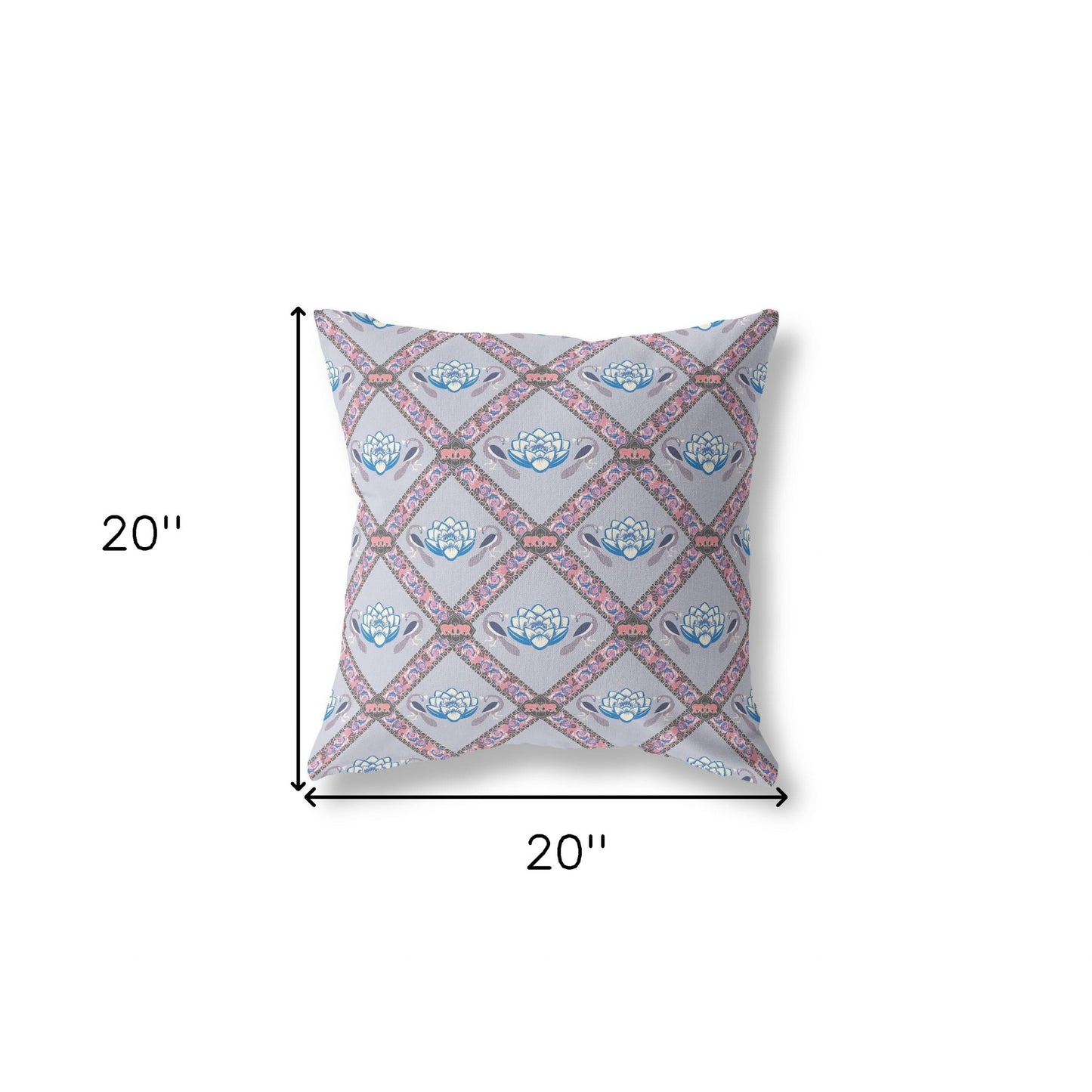 Gray Blue Pink Lotus Floral Suede Pillow