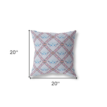 Gray Blue Pink Lotus Floral Suede Pillow