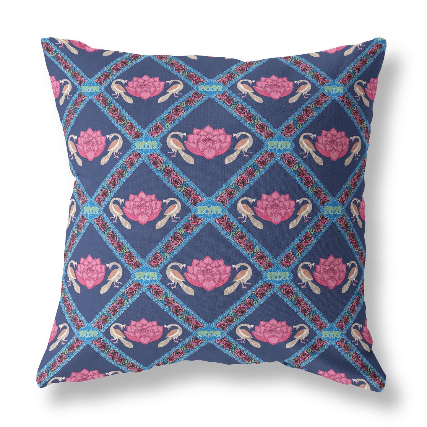 Indigo Pink Lotus Floral Suede Pillow