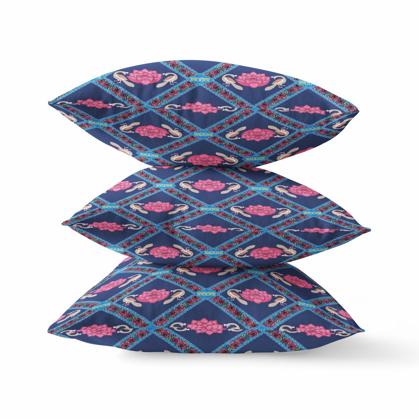 Indigo Pink Lotus Floral Suede Pillow