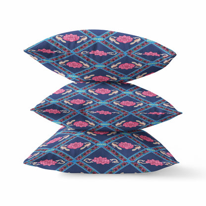 Indigo Pink Lotus Floral Suede Pillow