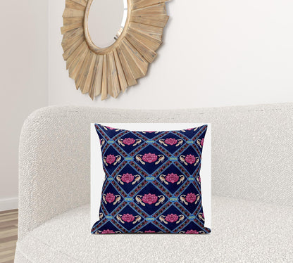 Indigo Pink Lotus Floral Suede Pillow