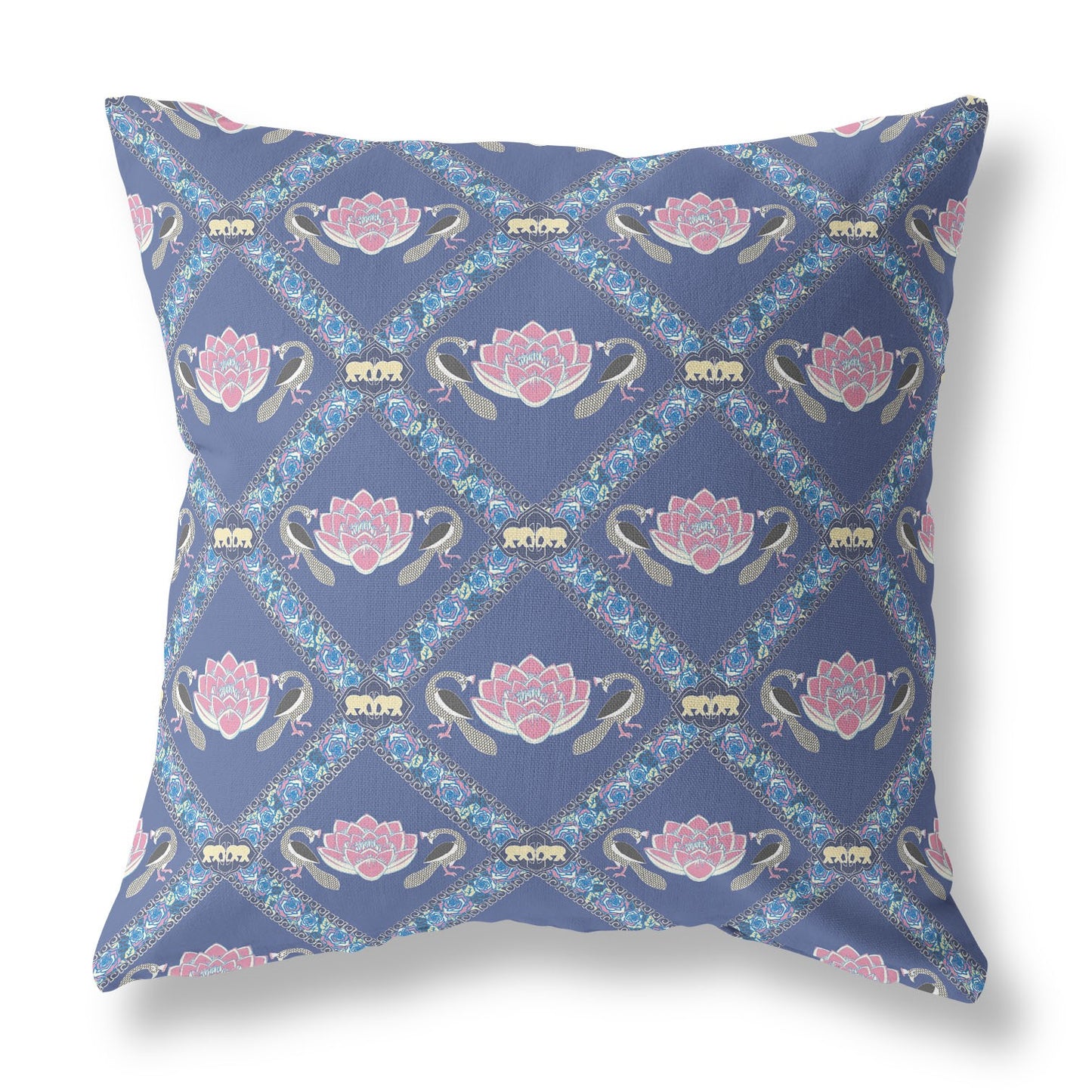 Purple Blue Pink Lotus Floral Suede Pillow