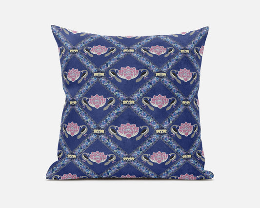 Purple Blue Pink Lotus Floral Suede Pillow