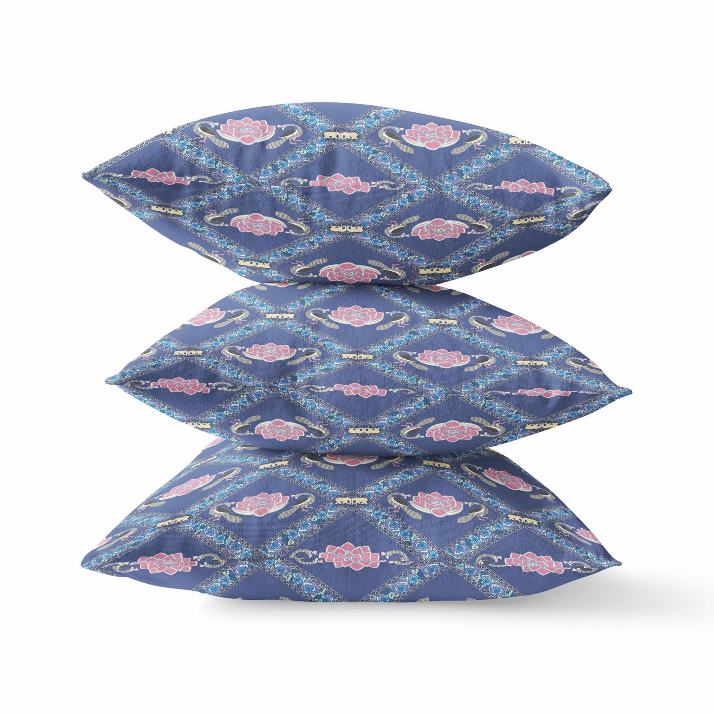 Purple Blue Pink Lotus Floral Suede Pillow