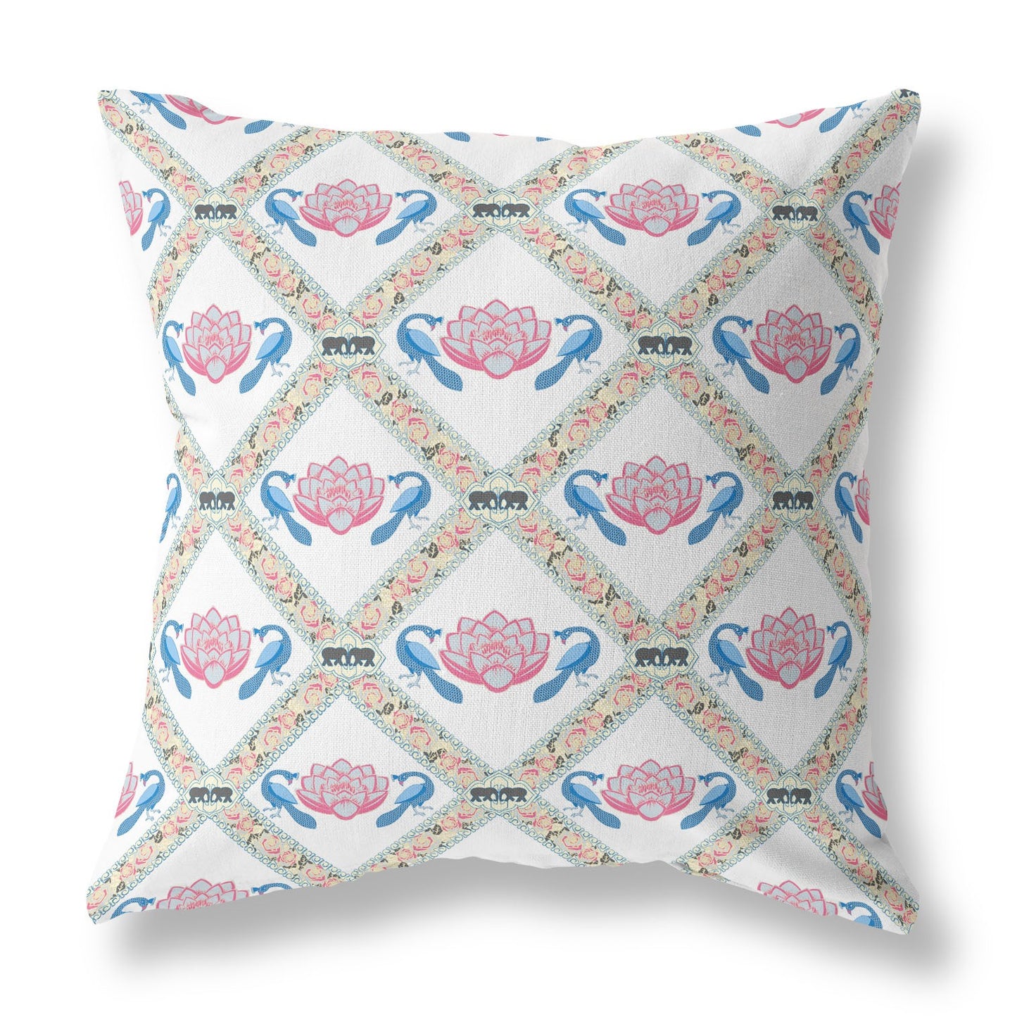 White Blue Gray Lotus Floral Suede Pillow