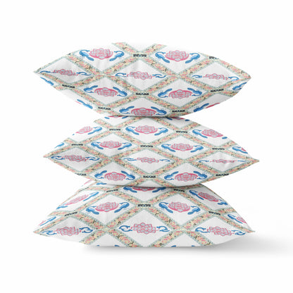 White Blue Gray Lotus Floral Suede Pillow
