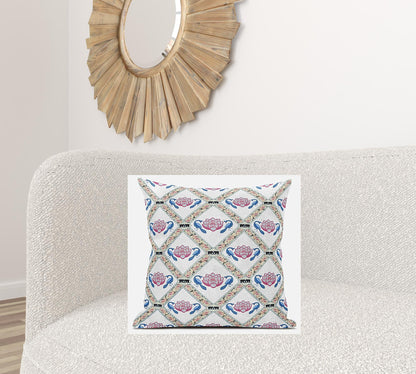 White Blue Gray Lotus Floral Suede Pillow