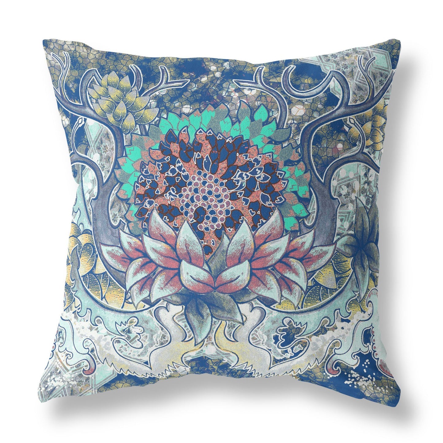Blue Aqua Flower Bloom Suede Pillow