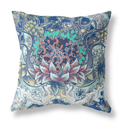 Blue Aqua Flower Bloom Suede Pillow