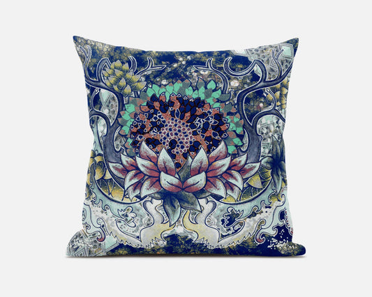 Blue Aqua Flower Bloom Suede Pillow