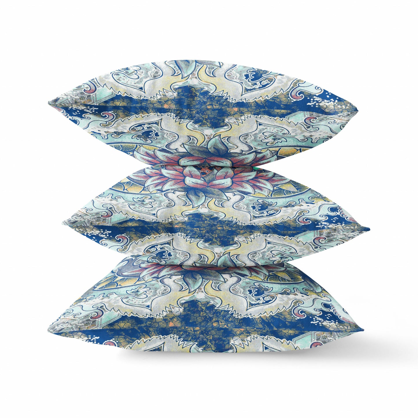 Blue Aqua Flower Bloom Suede Pillow